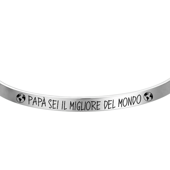 BRACCIALE UOMO IN ACCIAIO CON SMALTO NERO "PAPA' SEI IL MIGLIORE DEL MONDO"