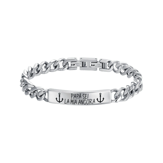 BRACCIALE UOMO IN ACCIAIO CON SMALTO NERO "PAPA' SEI LA MIA ANCORA"