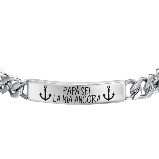 BRACCIALE UOMO IN ACCIAIO CON SMALTO NERO "PAPA' SEI LA MIA ANCORA"