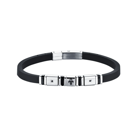 BRACCIALE UOMO SILICONE NERO CON ELEMENTI IN ACCIAIO ED IP NERO CON GIGLIO