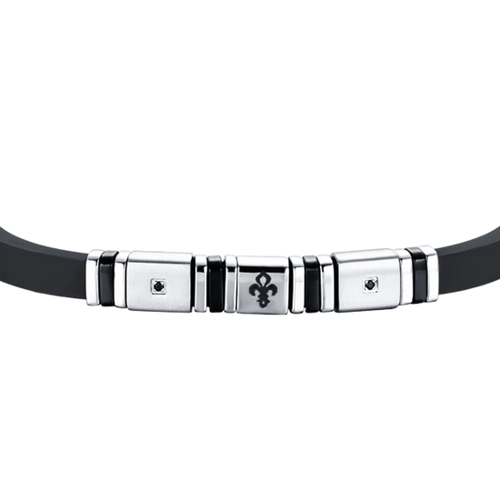 BRACCIALE UOMO SILICONE NERO CON ELEMENTI IN ACCIAIO ED IP NERO CON GIGLIO