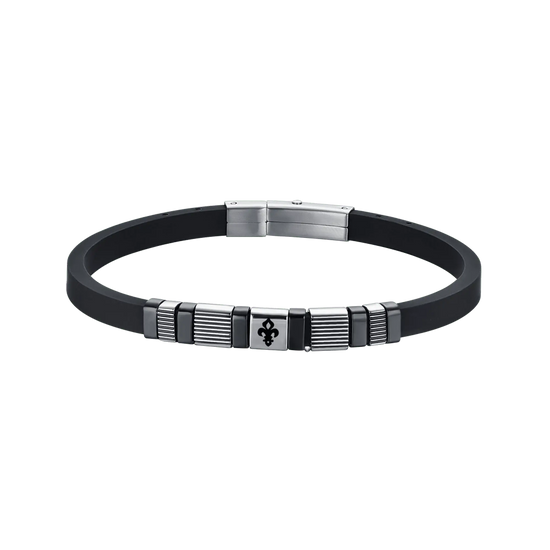 BRACCIALE UOMO SILICONE NERO CON ELEMENTI IN ACCIAIO ED IP NERO CON GIGLIO