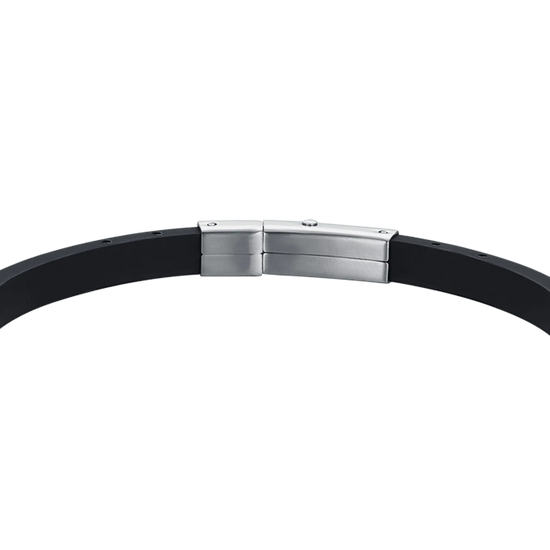 BRACCIALE UOMO SILICONE NERO CON ELEMENTI IN ACCIAIO ED IP NERO CON GIGLIO