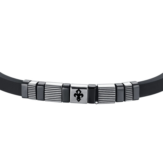 BRACCIALE UOMO SILICONE NERO CON ELEMENTI IN ACCIAIO ED IP NERO CON GIGLIO