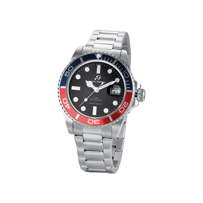 OROLOGIO UOMO CON CASSA IN ACCIAIO GHIERA BLU E ROSSA