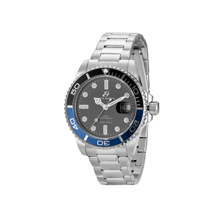 OROLOGIO UOMO CON CASSA IN ACCIAIO QUADRANTE NERO GHIERA NERA E BLU