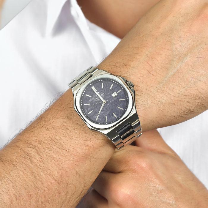 MEN'S STEEL WATCH WITH BLUE DIAL AND SILVER DETAILS