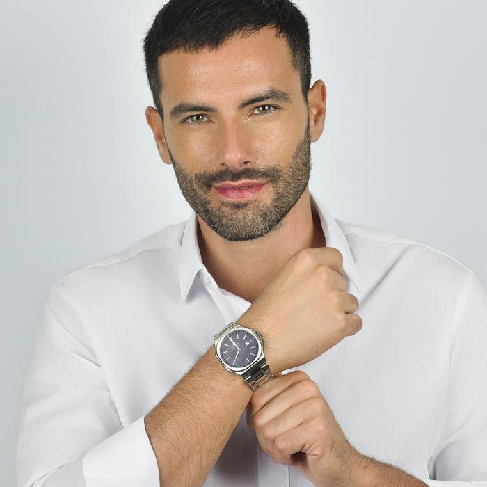 MEN'S STEEL WATCH WITH BLUE DIAL AND SILVER DETAILS