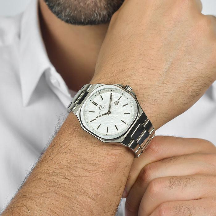 MEN'S STEEL WATCH WHITE DIAL, SILVER DETAILS