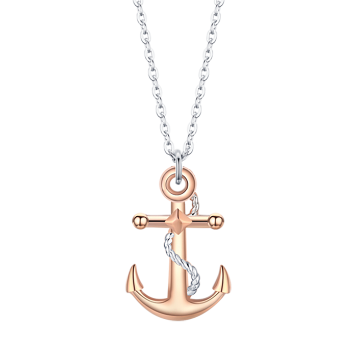 MEN'S STEEL NECKLACE WITH IP ROSE ANCHOR AND SILVER ELEMENTS