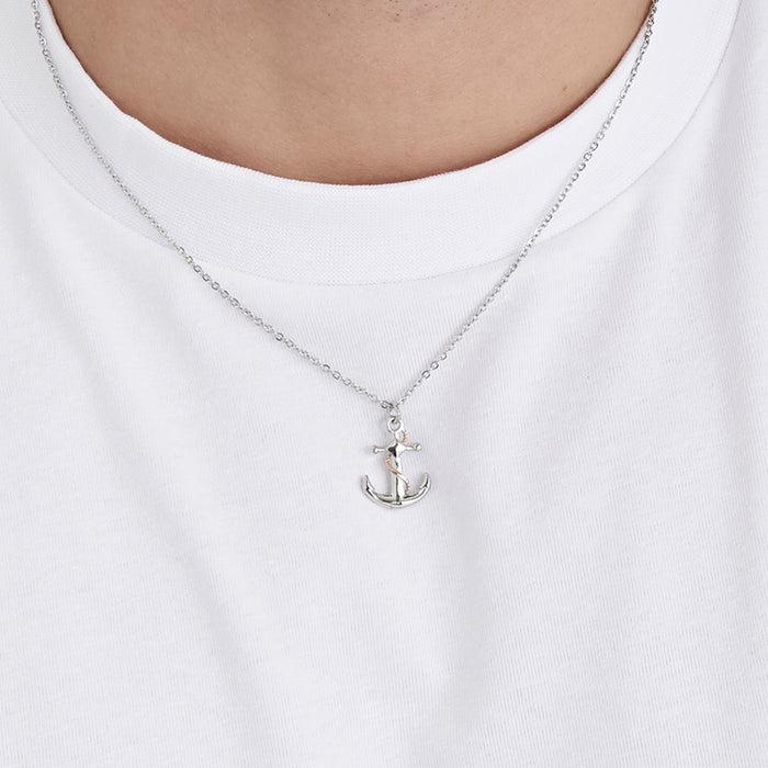 MEN'S STEEL NECKLACE WITH IP ROSE ANCHOR AND SILVER ELEMENTS