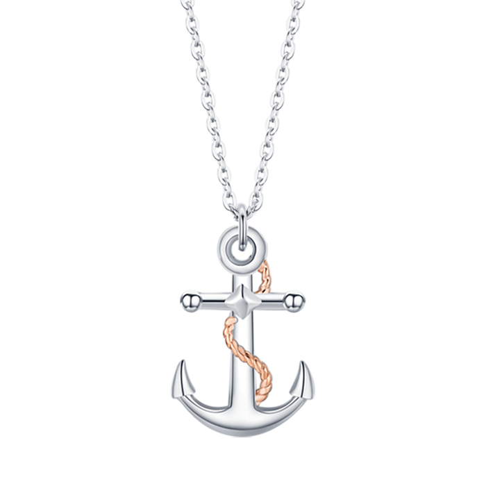 MEN'S STEEL NECKLACE WITH IP ROSE ANCHOR AND SILVER ELEMENTS