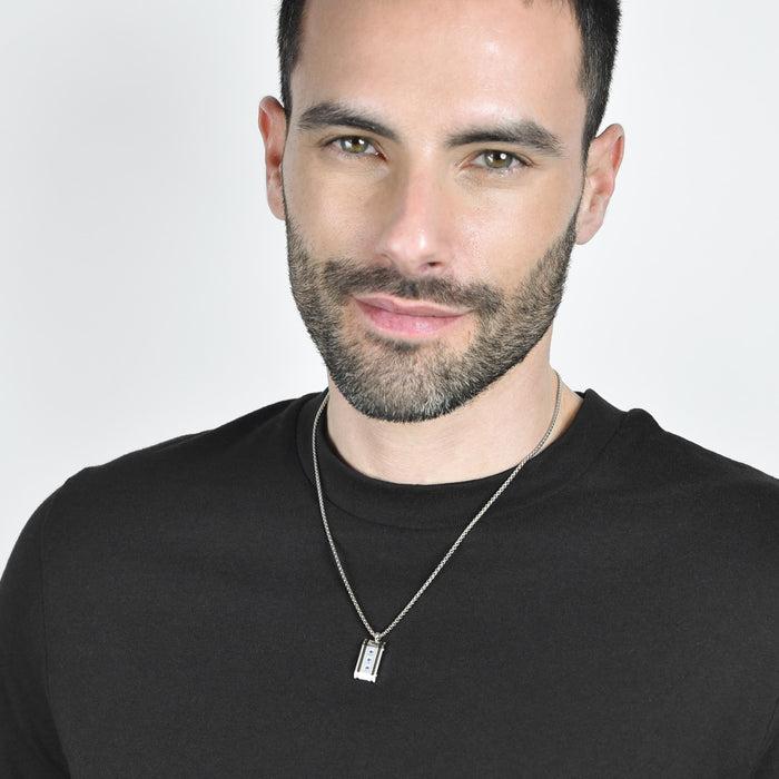 COLLANA UOMO IN ACCIAIO CON PIASTRA CON CRISTALLI BLU