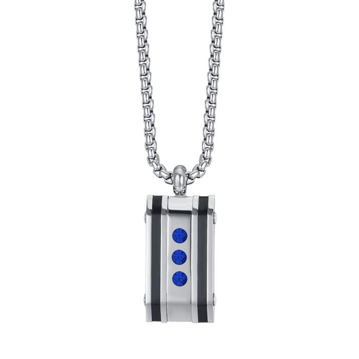 COLLANA UOMO IN ACCIAIO CON PIASTRA CON CRISTALLI BLU