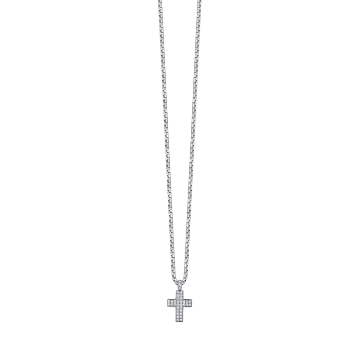 COLLANA UOMO IN ACCIAIO CON CROCE CON CRISTALLI BIANCHI