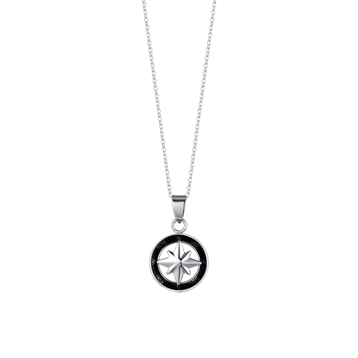 COLLANA UOMO IN ACCIAIO CON ROSA DEI VENTI E SMALTO NERO