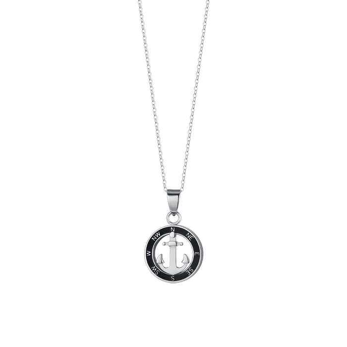 COLLANA UOMO IN ACCIAIO CON ANCORA CON SMALTO NERO