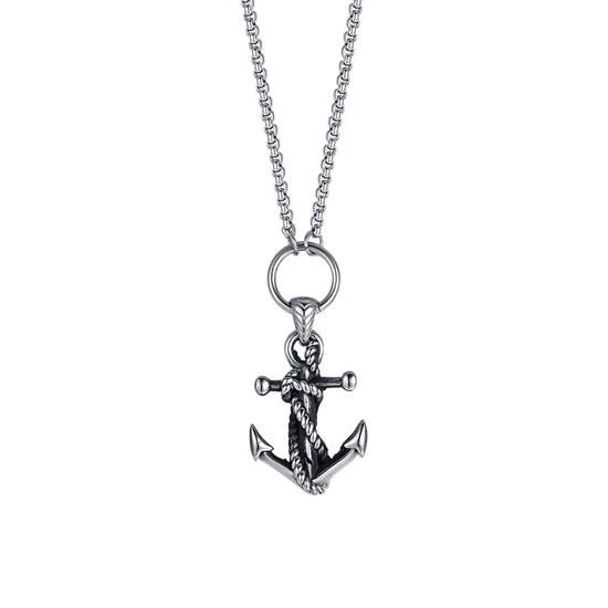 COLLANA UOMO IN ACCIAIO CON ANCORA CON SMALTO NERO