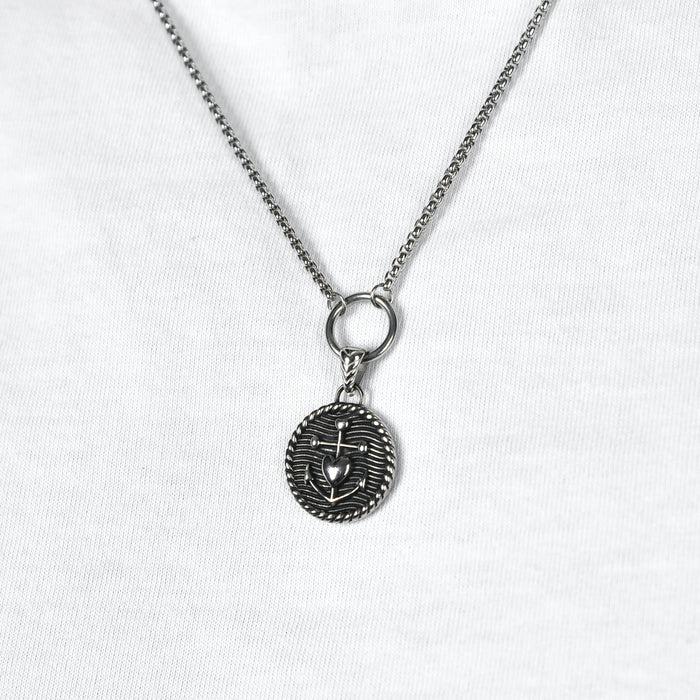 COLLANA UOMO IN ACCIAIO CON PIASTRA CON ANCORA E CUORE CON SMALTO NERO
