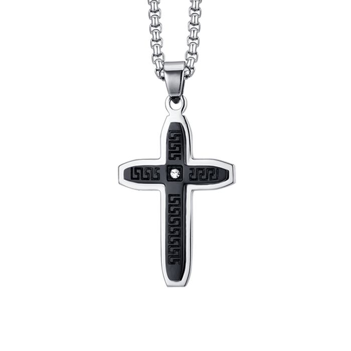 MEN'S NECKLACE IN STEEL CROSS WITH BLACK IP