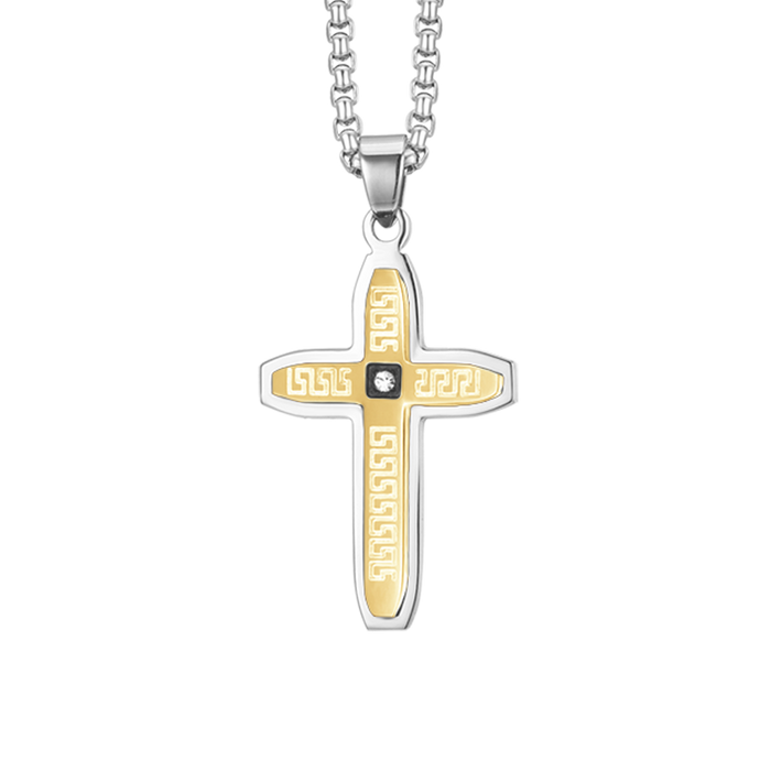 MEN'S NECKLACE IN STEEL CROSS IN STEEL AND IP GOLD STEEL