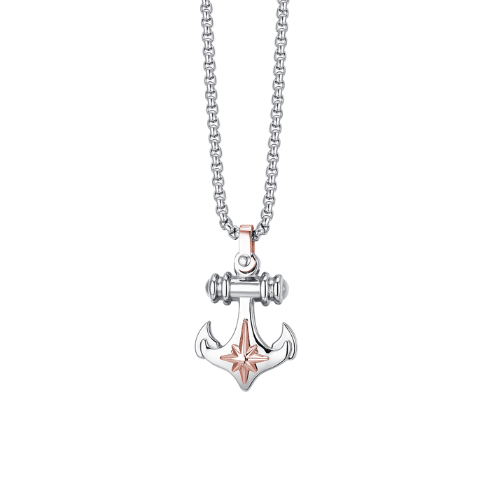 COLLANA UOMO IN ACCIAIO ANCORA E ROSA DEI VENTI