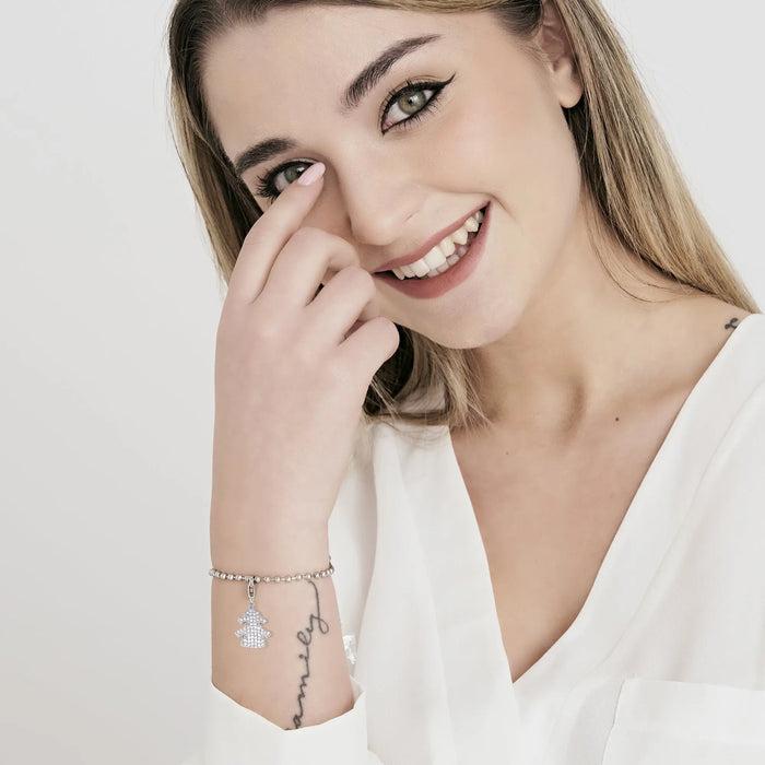 CHARM BIMBA IN ACCIAIO CON CRISTALI BIANCHI