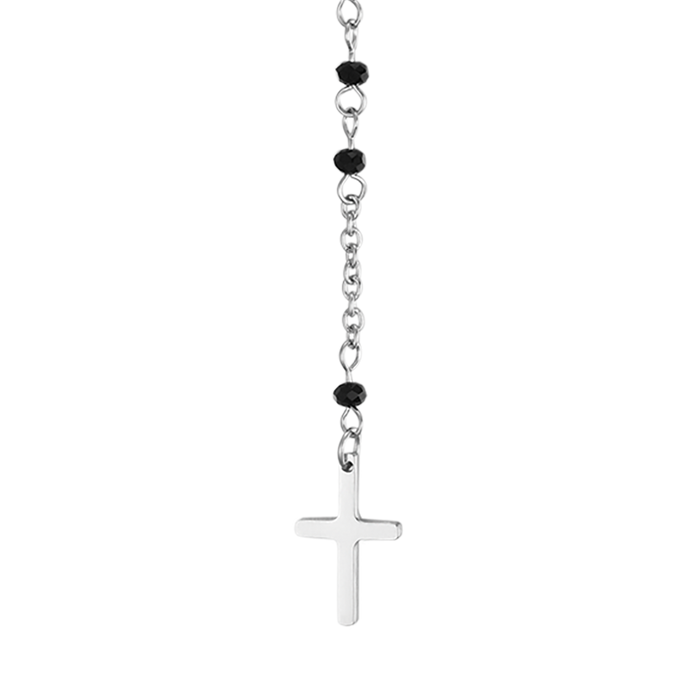 WOMEN'S ROSARY NECKLACE IN STEEL WITH BLACK CRYSTALS WITH PENDANT