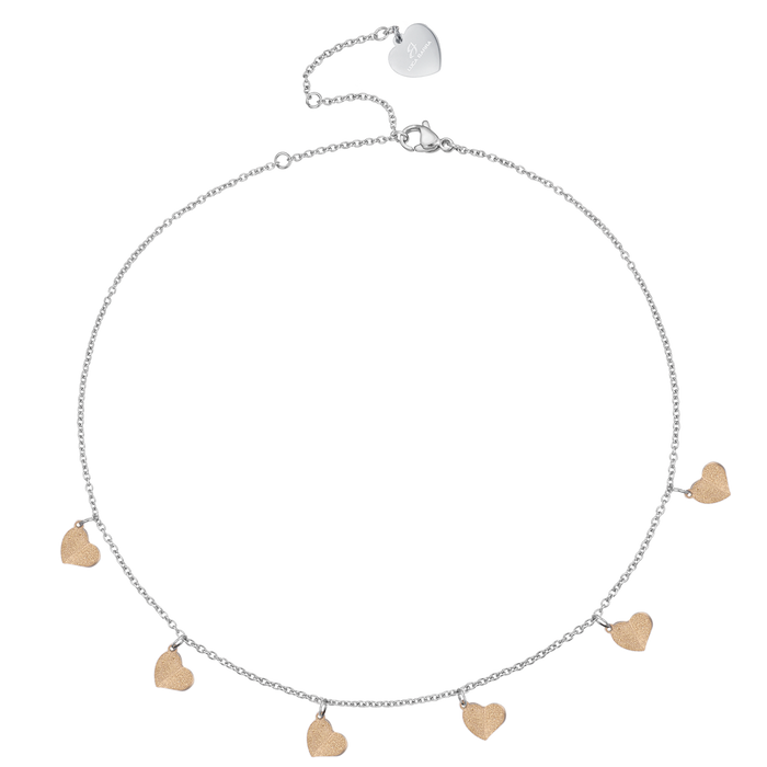 STEEL NECKLACE WITH HEARTS AND IP GOLD GLITTER