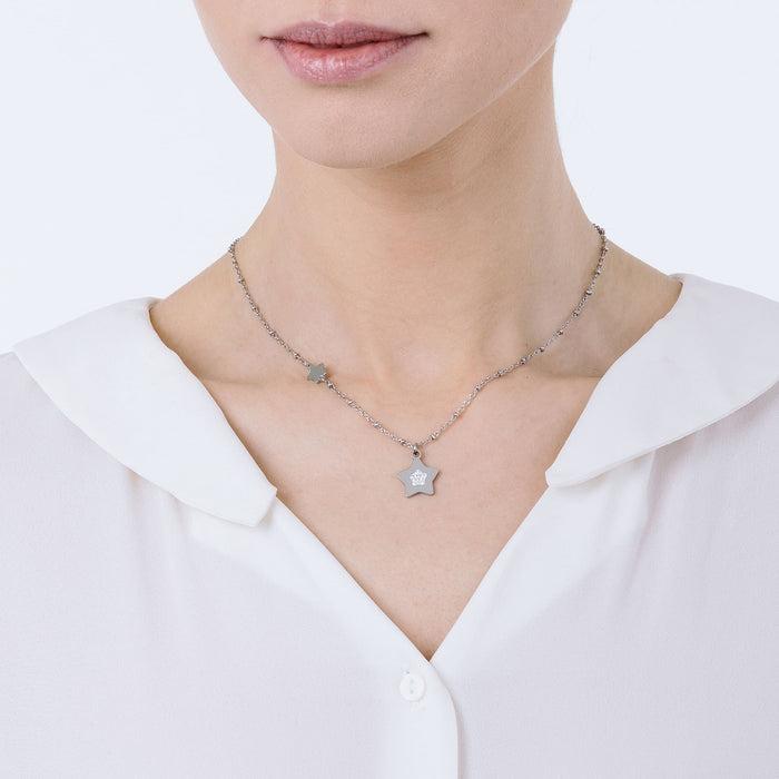 WOMEN'S NECKLACE IN IP GOLD STEEL WITH STARS WITH WHITE CRYSTALS