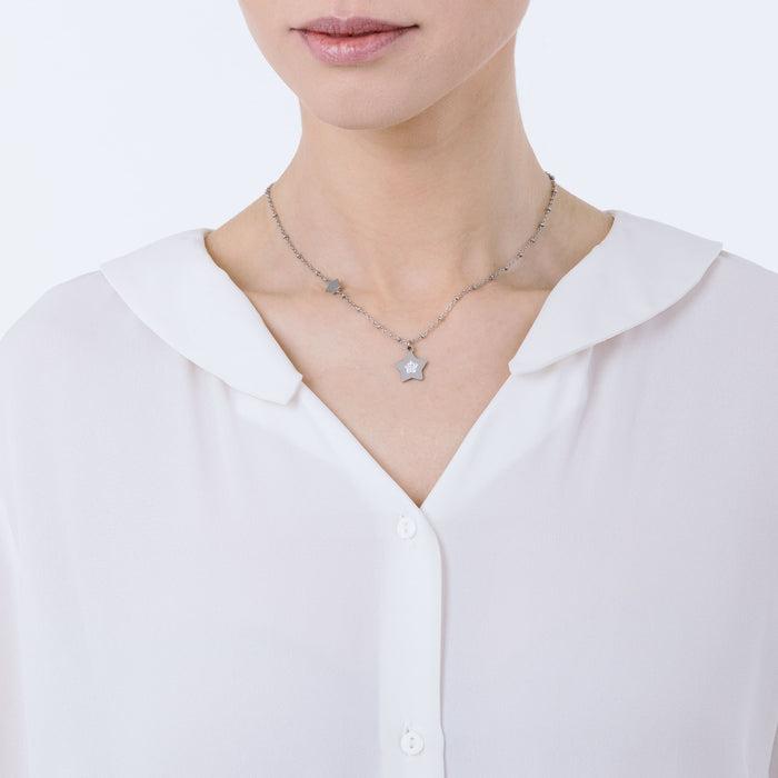 WOMEN'S NECKLACE IN IP GOLD STEEL WITH STARS WITH WHITE CRYSTALS