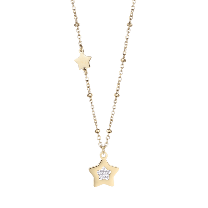 WOMEN'S NECKLACE IN IP GOLD STEEL WITH STARS WITH WHITE CRYSTALS
