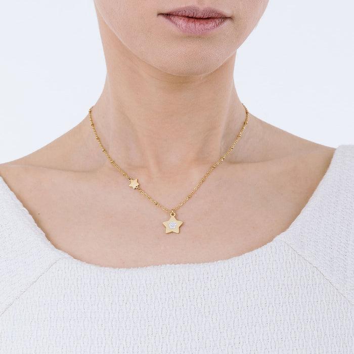 WOMEN'S NECKLACE IN IP GOLD STEEL WITH STARS WITH WHITE CRYSTALS