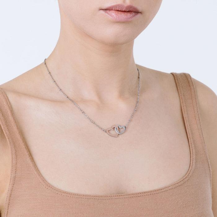 STEEL NECKLACE WITH STEEL HEARTS AND IP ROSE STEEL