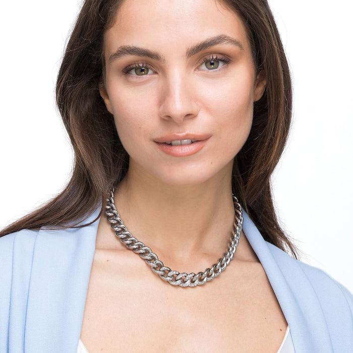 Collier en acier pour femme avec maillons et cristaux blancs
