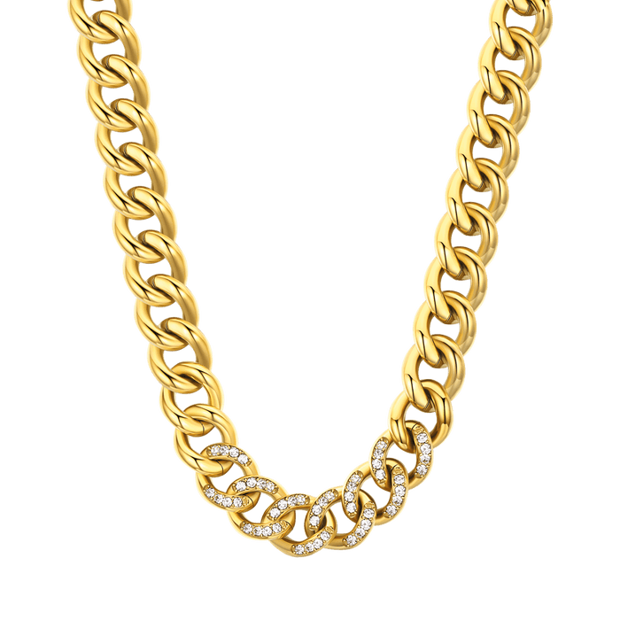 Collier en acier pour femme avec maillons et cristaux blancs