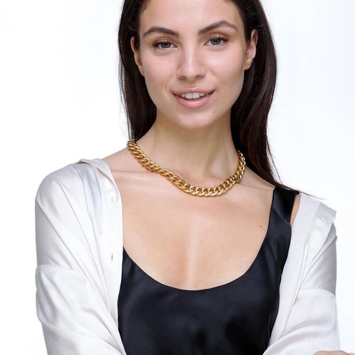 Collier en acier pour femme avec maillons et cristaux blancs