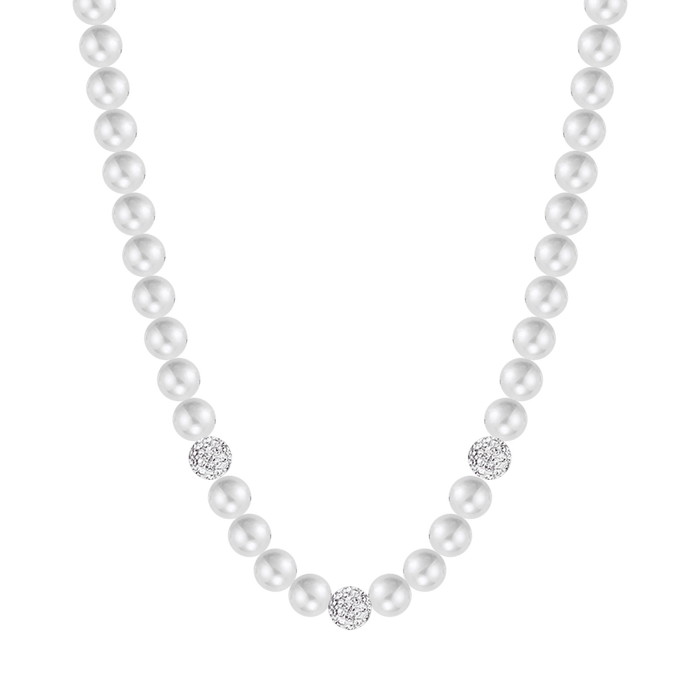 COLLANA DI PERLE BIANCHE DONNA CON CRISTALLI BIANCHI