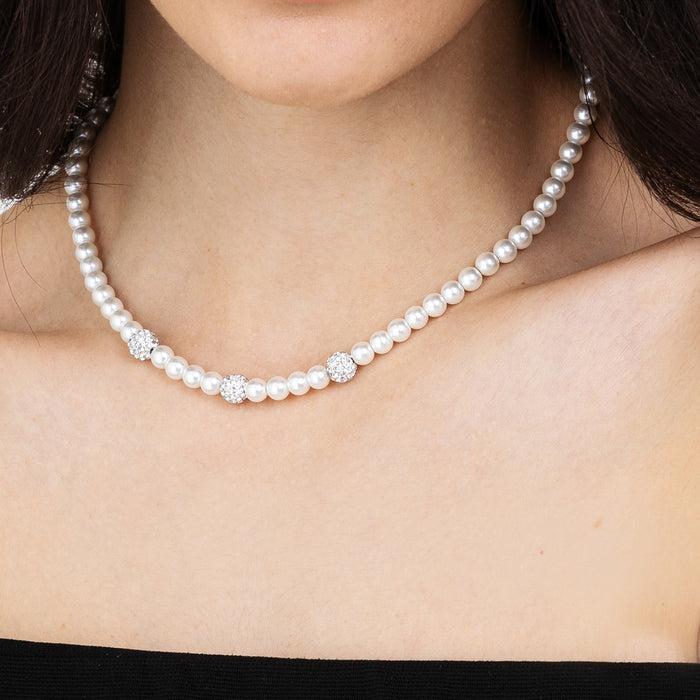 COLLANA DI PERLE BIANCHE DONNA CON CRISTALLI BIANCHI