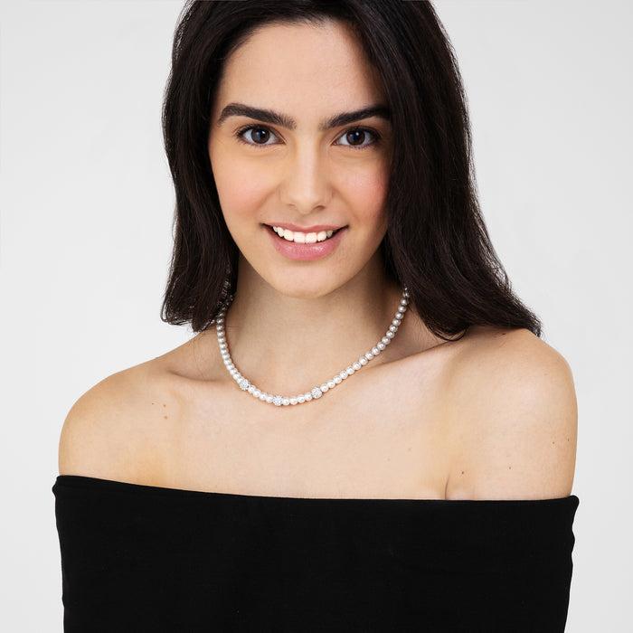 COLLANA DI PERLE BIANCHE DONNA CON CRISTALLI BIANCHI
