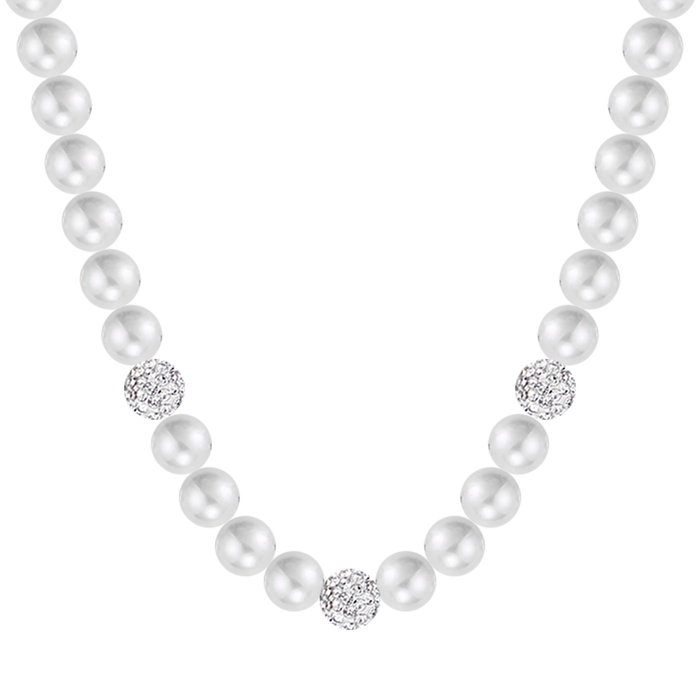 COLLANA DI PERLE BIANCHE DONNA CON CRISTALLI BIANCHI