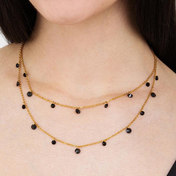 COLLANA DONNA IN ACCIAIO IP GOLD CON CRISTALLI NERI