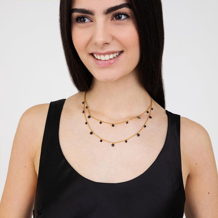 COLLANA DONNA IN ACCIAIO IP GOLD CON CRISTALLI NERI