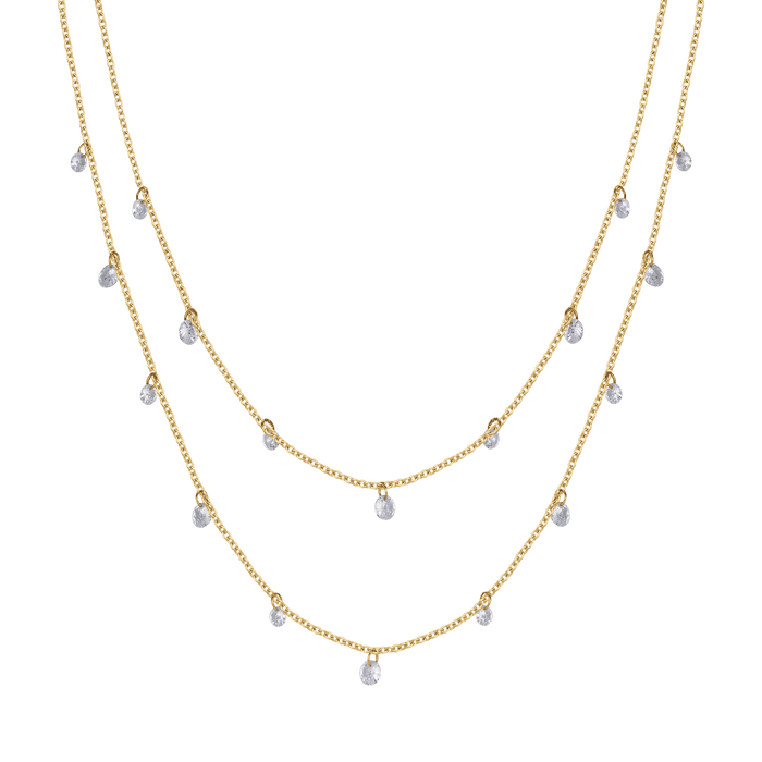 COLLANA DONNA IN ACCIAIO IP GOLD MULTIFILO CON CRISTALLI BIANCHI