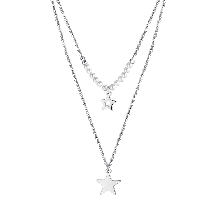 COLLANA DONNA IN ACCIAIO CON STELLE E PERLE BIANCHE