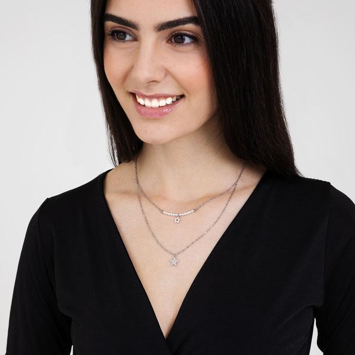 COLLANA DONNA IN ACCIAIO CON STELLE E PERLE BIANCHE