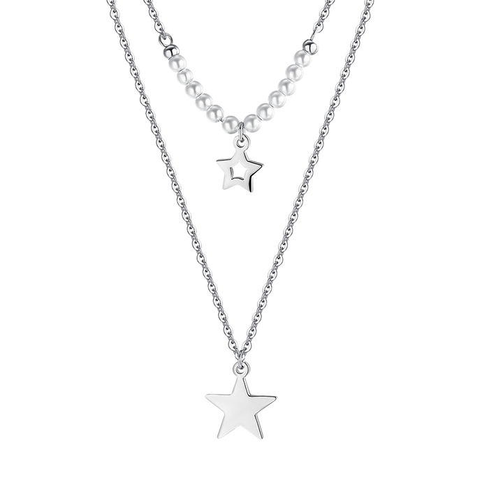 COLLANA DONNA IN ACCIAIO CON STELLE E PERLE BIANCHE