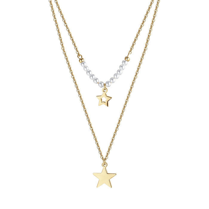 COLLANA DONNA IN ACCIAIO CON STELLE E PERLE BIANCHE