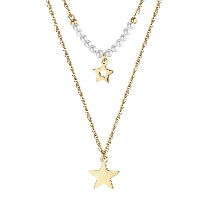 COLLANA DONNA IN ACCIAIO CON STELLE E PERLE BIANCHE
