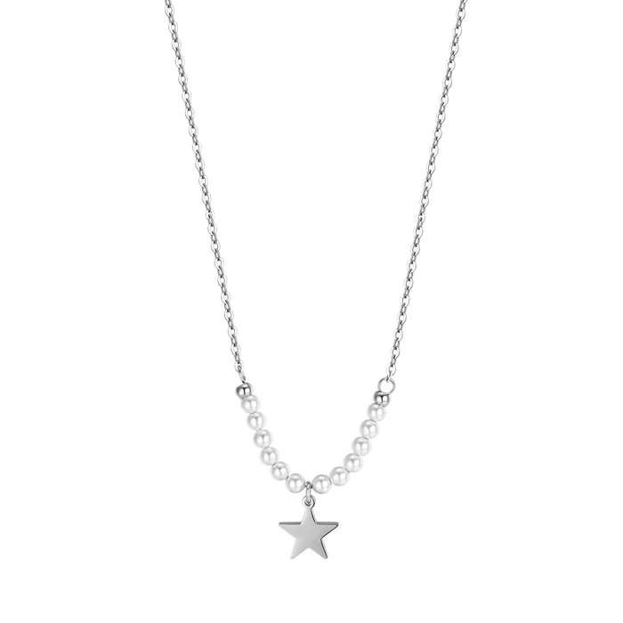 COLLANA DONNA IN ACCIAIO CON STELLA E PERLE BIANCHE